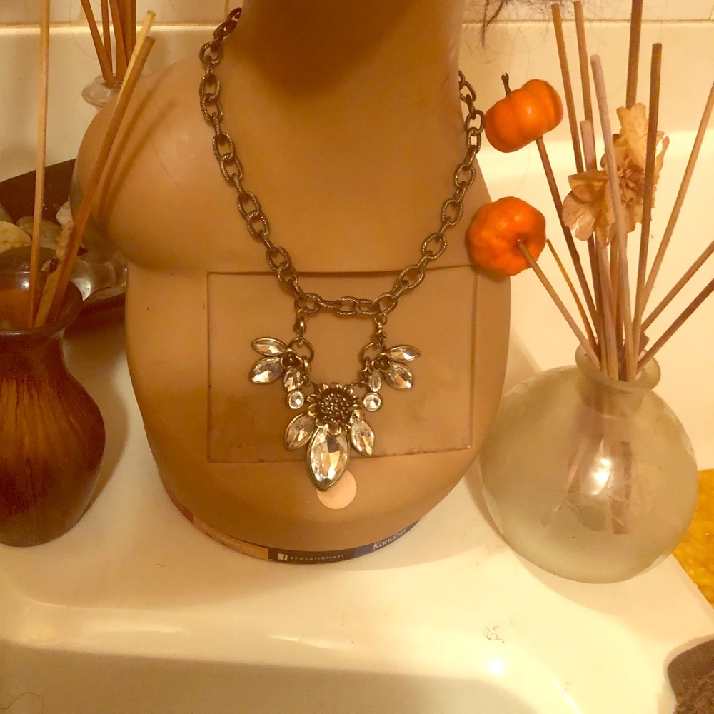 Bronze Flower and Crystal Necklace